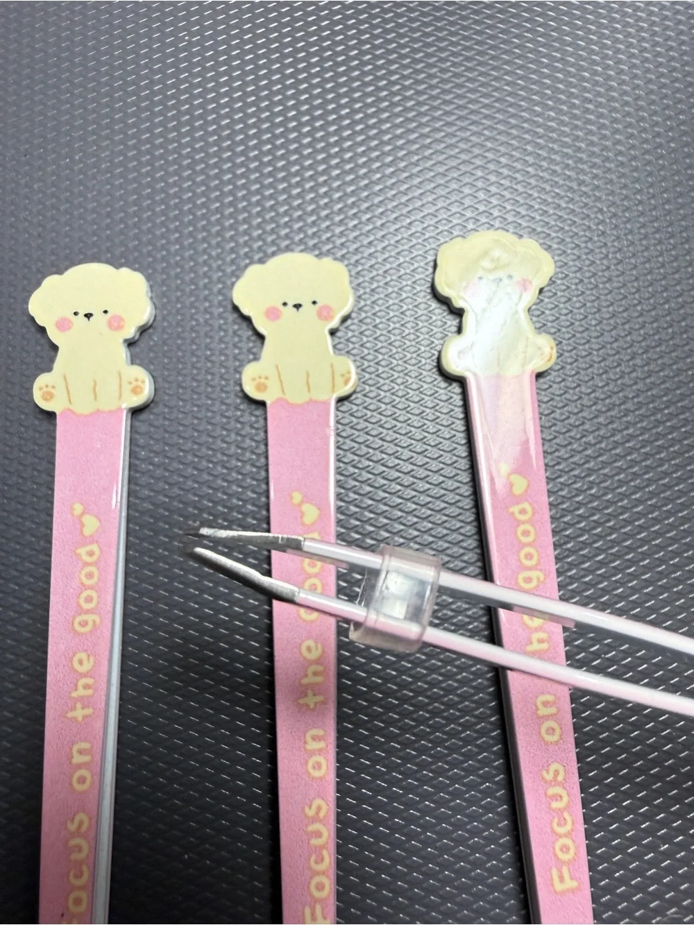 Cute Pink 'Focus on the Good' Tweezer Set